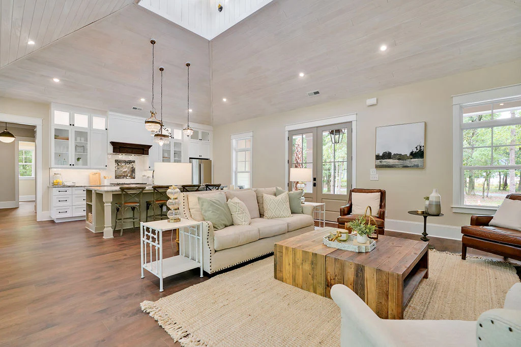 Large open concept home with a view of the living room and kitchen